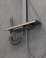 Système de robinetterie de salle de bain mural thermostatique numérique à LED, en cuivre chromé, avec pommeau de douche carré à jet, pluie, cascade et fonction de glissement doux
