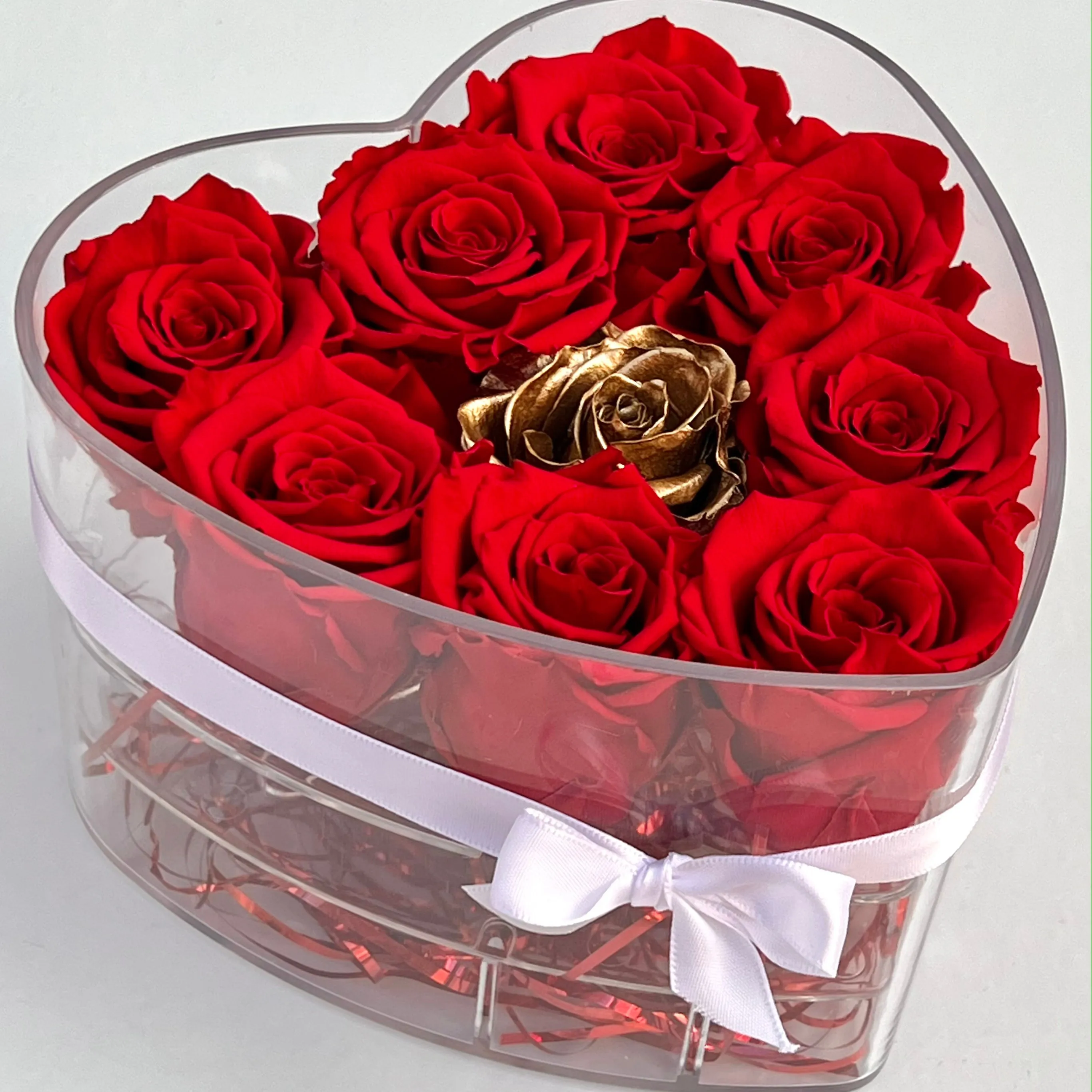 Boite à fleurs en acrylique rose clair en forme de cœur, 18 rose, affichage, cadeau fait à la main, boîte d'emballage en forme de cœur