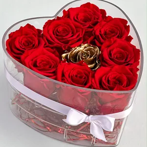 Caja de acrílico con forma de corazón para flores, 18 rosas, regalo hecho a mano