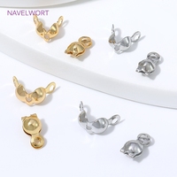 50 pièces Embouts de finition en laiton de 4 mm à double coupelle, plaqués or 18 carats, avec couvercle de nœud à sertir, pour la rétention durable de la couleur, pour la fabrication de bijoux DIY