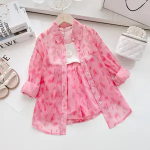 Autunno vestiti del bambino ragazze rosa leopardo 3 pezzi primavera bambini moda amore Sling Vest camicie lunghe ragazza abbigliamento Casual vestito