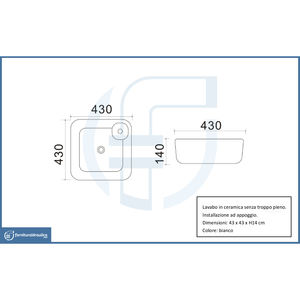 Lavabo Moderno de 42x42cm para Encimera, Acabado Mate, de Piedra y Resina, para Cocina y Hotel, para Lavado de Manos - Product Image 2