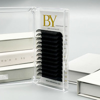 BY 0.03 0.05 Extension de cils de volume russe de marque privée Faux cils individuels Extensions de cils noirs mats foncés