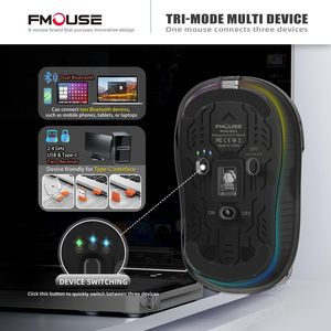 Transparent <b>Wireless</b> Mouse Tri-Mode Black Rechargeable Silent mouse 3 Devices Portable mice for Desktop Laptop Pad <b>PC</b> - Product Image 3