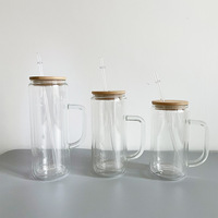 Gobelet boule à neige en verre pré-percé de 12oz 15oz 20oz verres à canette de bière soda à paillettes à sublimation à double paroi avec poignée
