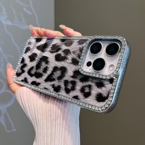 Étui de luxe pour téléphone portable à motif léopard diamanté scintillant pour iPhone 17 Air 16 15 Pro Max, coque arrière en cuir PU souple électroplaqué - Product Image 4
