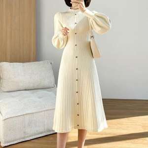 <span class=keywords><strong>M</strong></span>-2XL秋季半高领针织连衣裙韩版修身中长灯笼袖打底羊毛连衣裙 - Product Image 6