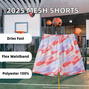 2025 Summer High Quality Double <b>Layer</b> Sublimation Basketball Men Mesh Shorts Custom Polyester Logo Plain <b>Mid</b> Design Manufactured - Product Image 3