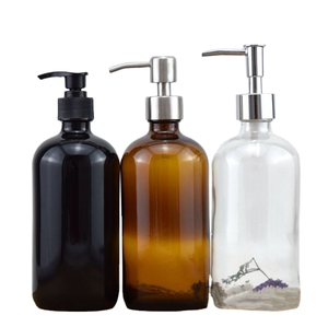 Bouteilles en verre <span class=keywords><strong>Boston</strong></span> rondes de 120 ml, 250 ml, 500 ml, 1000 ml avec pompe distributrice noire scellée avec pulvérisateur à pompe - Product Image 1