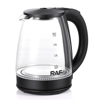 Bouilloire électrique en verre RAF 1500W, taille familiale, capacité de 2L, action de chauffe rapide, base pivotante stable à 360 degrés