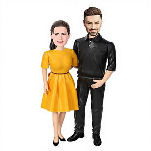 Poupée bobblehead en poterie douce faite à la main, version Q, personnalisée en argile, cadeau de mariage personnalisé pour partenaire - Product Image 1