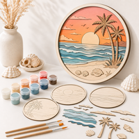 Kit de Relieve de Madera Multicapa Cortado con Láser, Gato del Cielo Estrellado, para Pintar DIY, Decoración de Escritorio, Venta al por Mayor, Artesanía de Madera Personalizada