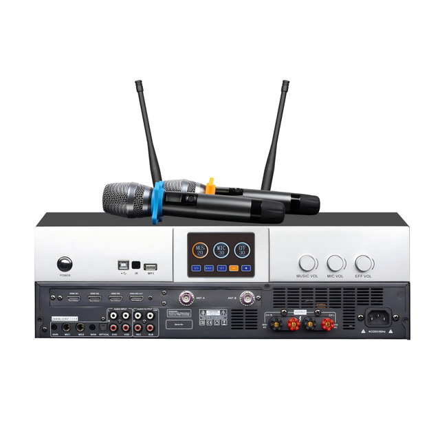 Professional Class D Digital Music Sound System Built in UHF Microphone 2 Channel 3 in 1 Karaoke Amplifier with DSP Echo Reverb