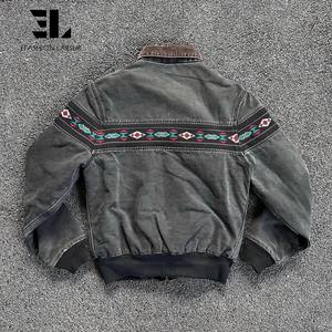 Jaket Kerja LARSUR Custom Distress Wash Heavy Duck Canvas dengan Cetakan Aztecs, Gaya <span class=keywords><strong>Western</strong></span> Cowboy Tribal Navajo, Jaket Kerja untuk Pekerja - Product Image 6