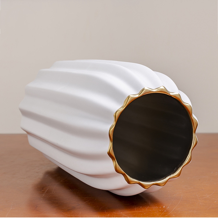 Modern minimalist living room tabletop art decoration striped round black white ceramic vase