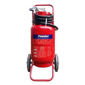 Pemadam api silinder roda baru, peralatan pemadam api bubuk kering silinder baja merah Trolly 50kg 2023