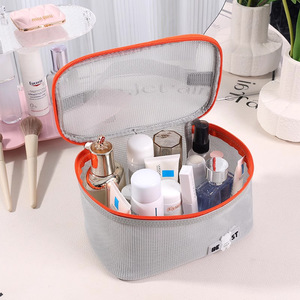 Mesh Makeup Bag Large Capacity Portable Round <b>Toiletry</b> <b>Storage</b> Bag For Women Travel Bathroom Use Gray Orange Sky Blue Purple - Product Image 1
