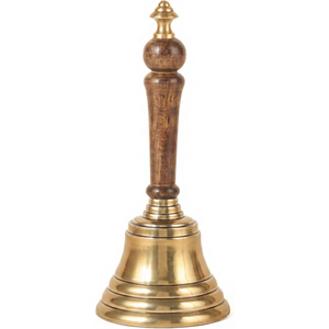 Campana de Mano con Mango de Madera, Campana Decorativa Redonda, Chapada en Oro, Acabado Pulido, Tema Musical, Vintage, Coleccionable, Decoración para el Hogar - Product Image 1