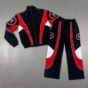 Men's Sporty Tracksuit <b>Set</b> Black Red White Color Blocking <b>Knitted</b> Polyester Breathable Spring Hooded Zipper Jacket Pants Leopard - Product Image 1