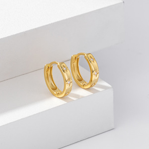 925 <b>Sterling</b> <b>Silver</b> Star Pattern Huggie <b>Hoop</b> <b>Earring</b> Woman Fashion <b>Earring</b> For Engagement Wedding Daily Fine Jewelry Gift - Product Image 6