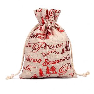Sac à cordon de Noël en coton et lin avec flocon de neige, sac cadeau, logo estampé à chaud, sac de rangement en jute pour Halloween, vente en gros - Product Image 3