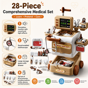 Juego de 28 Piezas de Juguete de Doctor para Niños, Carrito Médico con Luz y Sonido, Juego de Imitación Educativo, Juego de Roles de Hospital, Juguete de Clínica para Niños, Regalo - Product Image 2
