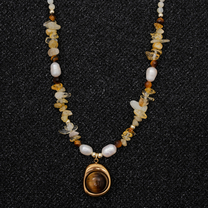 Collier en acier inoxydable <span class=keywords><strong>CL</strong></span> Natural Tiger's Eye plaqué or 18 carats avec perles de culture d'eau douce et cristaux, bijoux pour femme, cadeau tendance 2026 - Product Image 2
