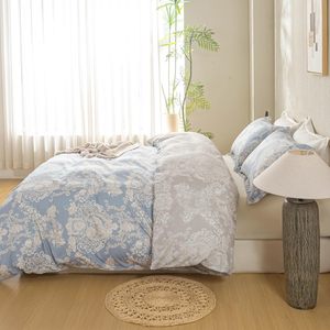 Set Copripiumino 3 Pezzi in Cotone 100% Azzurro con <span class=keywords><strong>Motivi</strong></span> Floreali Bianchi in Pizzo per Camera da Letto, Traspirante, Confortevole ed Elegante - Product Image 3
