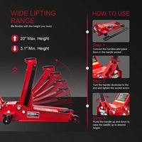 Çift pistonlu hızlı kaldırma pompası 3 Ton (hidrolik kriko lb) kapasitesi ile GTYPRO Torin hidrolik Ultra düşük profilli ağır hizmet tipi 6,000, kırmızı