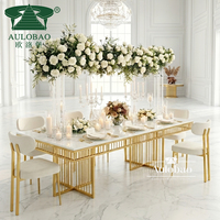 Meubles de banquet de mariage haut de gamme professionnels, base en acier inoxydable doré, plateau poli, tables longues pour événements