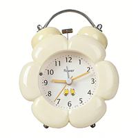 Jam Alarm Meja Bentuk Bunga Quartz Modern Tampilan Analog Fungsi Snooze untuk Kantor dan Rumah Anak-anak