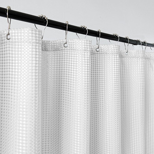 Awellife Langlebiger Waffelmuster-Baumwoll-Duschvorhang mit 12 Haken für Badezimmer - Transparenter Stoff - Creme-Elfenbein (183x183 cm) - Product Image 2