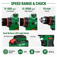 Perceuse sans fil 21V Brushless HP2110 avec double batterie Lithium-Ion 4.0Ah, lumière LED, 60N.m, mandrin 10mm, qualité industrielle OEM
