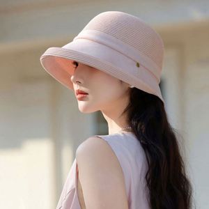 Patchwork Breathable Raffia Straw Hat Rolled Edge <b>Sunscreen</b> Fisherman Hat Travel Vacation Sun Hat - Product Image 1