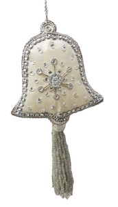 Luxury Handcrafted Velvet Bell Christmas Ornament with Zari Embroidery Beaded Tassel X-Mas <b>Tree</b> Hanging Decoration Item - Product Image 2