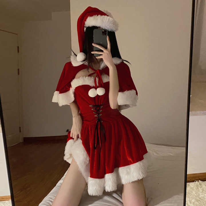 2024 Bunny Girl Christmas Xmas Lady Santa Claus Cosplay Costume Winter Cape Cloak Outfits Halloween Cloak Women Costume