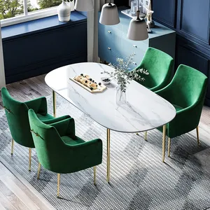 豪华意大利北欧现代喜剧或大理石台面金属椅子钢制控制台桌子椭圆形餐桌套装餐厅家具