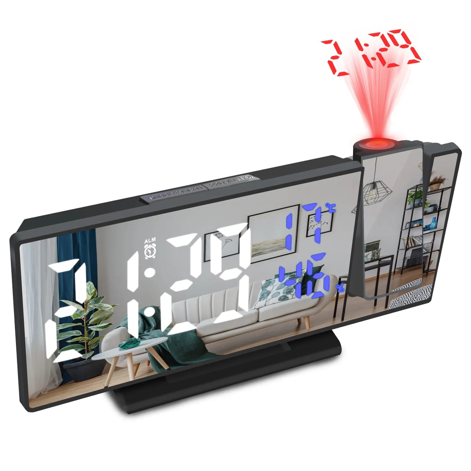 KH-CL034 Amazon Hot Selling Thermometer Hygrometer Bedside Desk Mirror Projection LED Smart Table Digital Alarm Clock for Kids