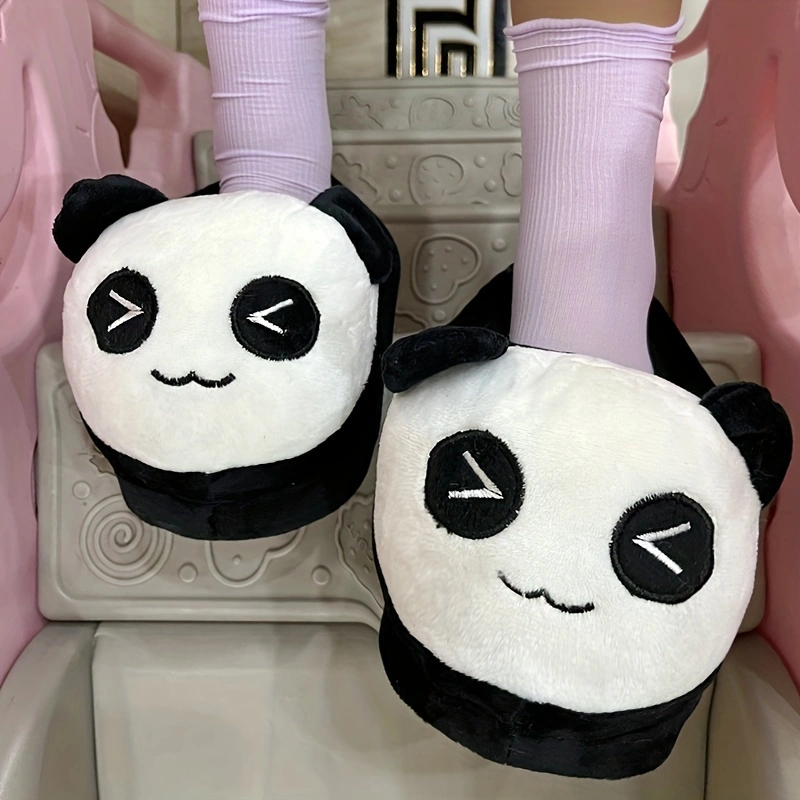 Cute Design Plush Shoes Three-Dimensional Cartoon Panda Winter Cartoon Soft Closed-Toe Funny Shoes for Home Use