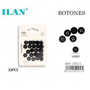 Bottoni Neri Ilan 10mm 4 Fori 32 Pezzi per Cucito e Abbigliamento - Product Image 3