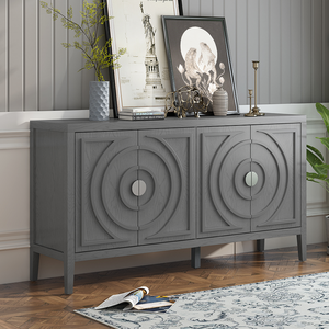 Modern <b>Sideboard</b> Door with Circular Groove Design Wood Door Handle <b>for</b> Living Room Dining Room - Product Image 2