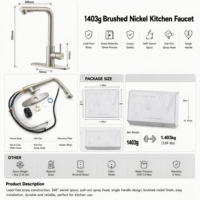 Robinet de cuisine moderne à poignée unique en acier inoxydable brossé avec cartouche céramique, monotrou, extractible et rotatif à 360 degrés, à poser sur comptoir