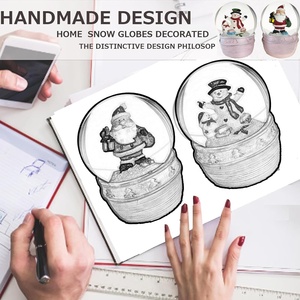 Globes à neige en verre peints à la main, thème Père Noël et Bonhommes de neige, base rose, pour décoration de Noël et de table, en promotion - Product Image 5