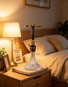 Gold Black Glass <b>Hookah</b> Modern Shisha <b>Pipe</b> Transparent Base Metal Stand Lounge Bar Use - Product Image 4