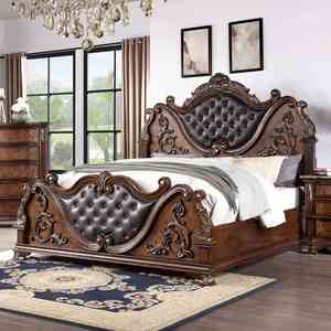 <span class=keywords><strong>Cama</strong></span> Queen Size Tradicional <span class=keywords><strong>de</strong></span> Lujo en Color Cerezo Marrón, Tapizada en Cuero Sintético, HB FB, 1 Pieza, Muebles <span class=keywords><strong>de</strong></span> Dormitorio <span class=keywords><strong>de</strong></span> Madera - Product Image 3