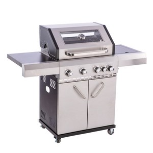 Barbecue à gaz commercial moderne à 2 brûleurs, robuste, en fer thermolaqué, blanc, sans fumée, coupe-vent, facile à assembler et avec rangement intégré - Product Image 1