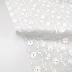 OEM özelleştirmek beyaz oyma dantel işlemeli çiçekli dantel kumaş bayan elbise için