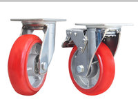 Roulette robuste de 4 pouces à noyau de fer de style coréen Roulettes rouges en PU avec support en acier inoxydable 304 Roues à roulettes tout terrain