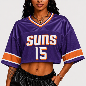 <span class=keywords><strong>T</strong></span>-shirt court surdimensionné à épaules tombantes pour femme, style maillot de supporter Phoenix Suns, personnalisable rapidement, faible MOQ, pour le jour du match, OEM - Product Image 2