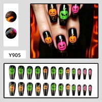 Faux ongles à presser Halloween – Autocollants fantaisie pour ongles, motifs fantômes, citrouilles, lanternes, chauves-souris, crânes – Ongles portables tendance
